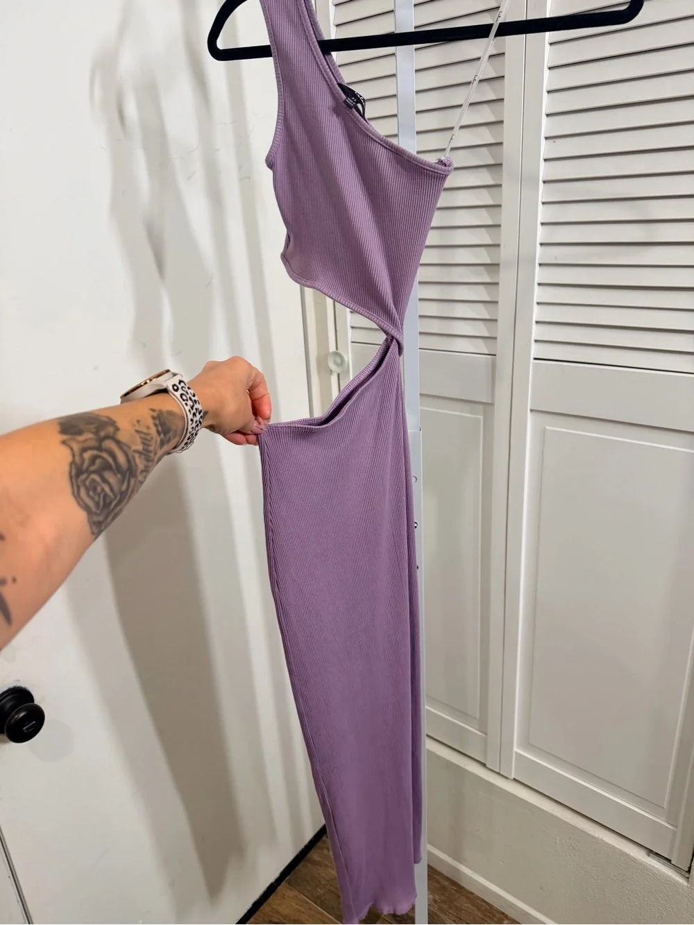 Lulus Spice things up Lavendar Ribbed one Shoulder Cutout Midi dress - Picture 5 of 6